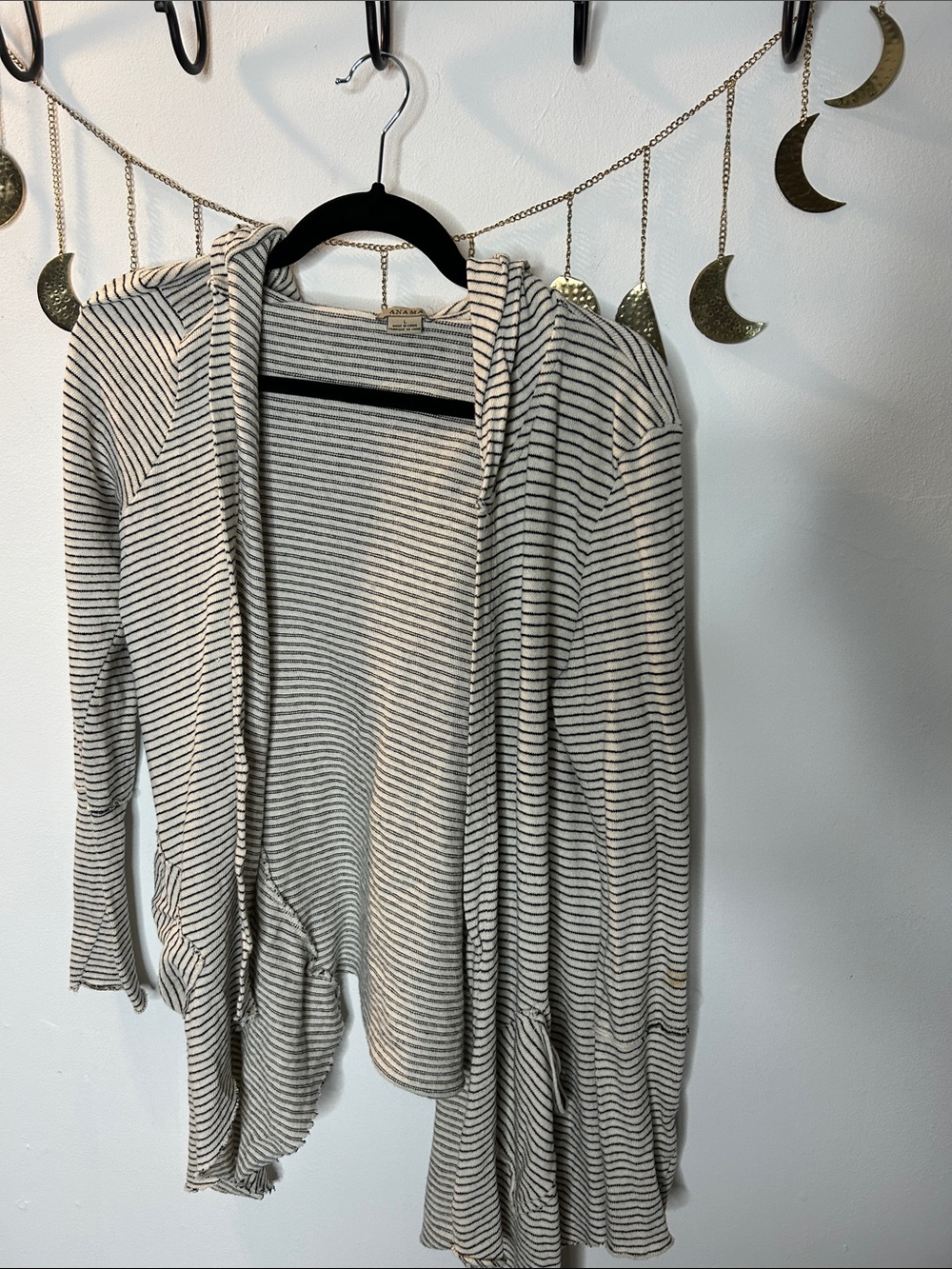 Anama Striped Hooded Open-Front Cardigan in Cream and Black